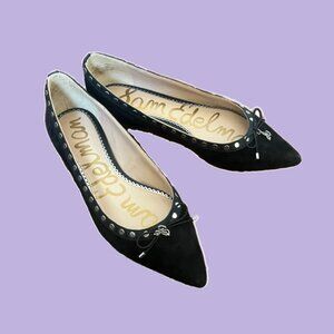 Sam Edelman Black Suede Pointed Toe Ballet Flats, Size 7